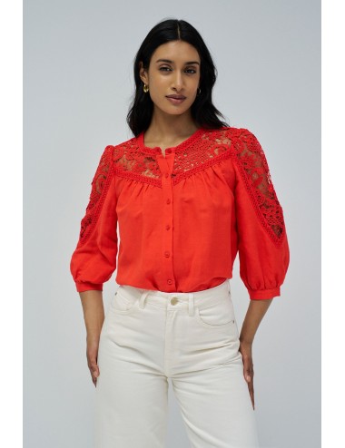 Camisa de lino rojo con...