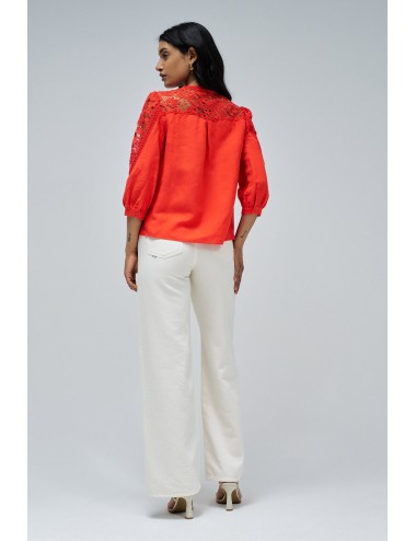 Camisa de lino rojo con...