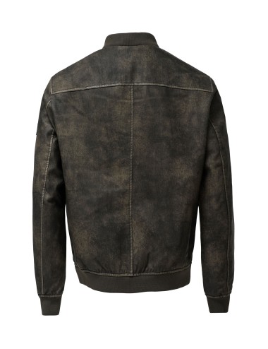 Hooded fake leather bomber...