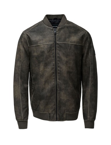 Hooded fake leather bomber...